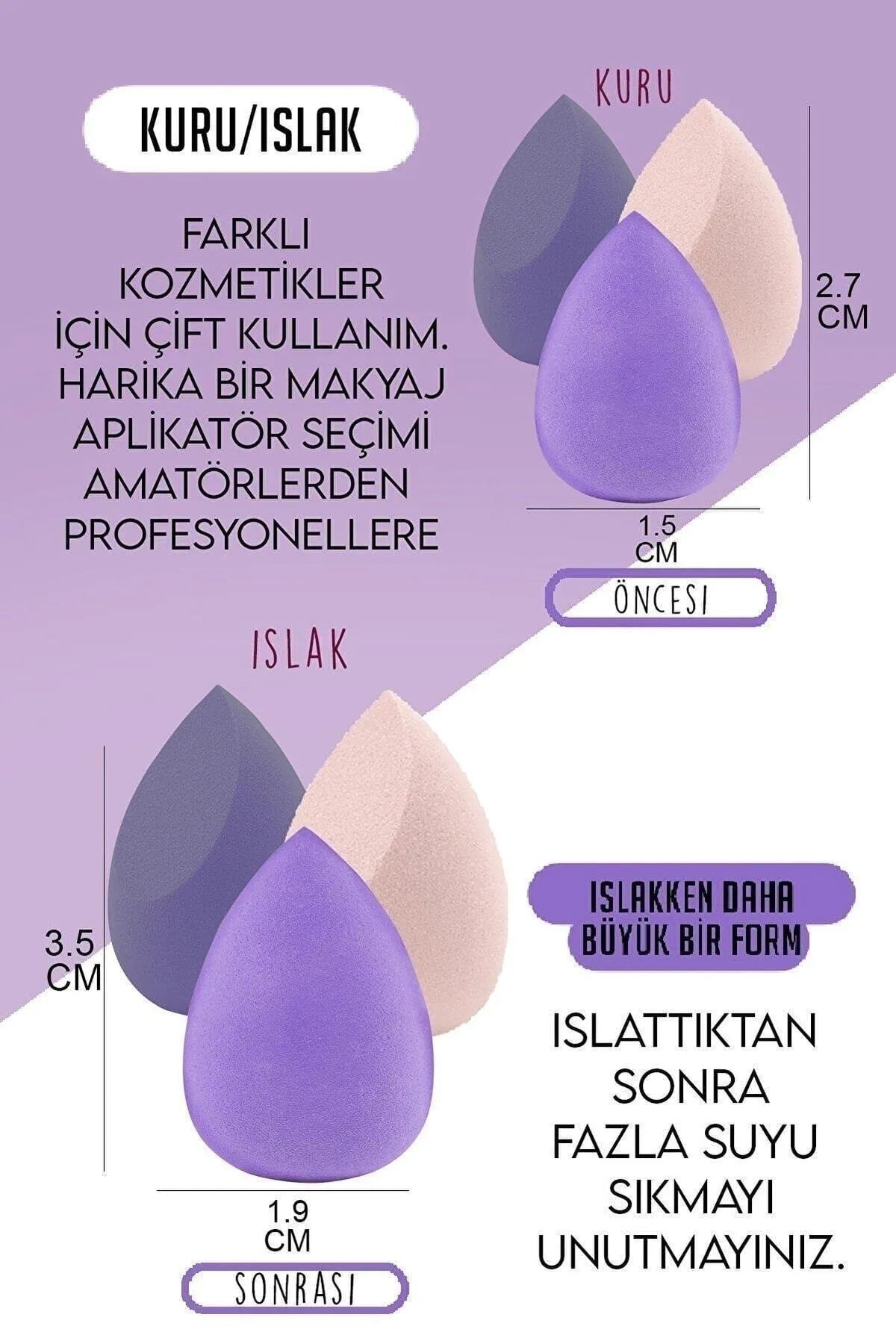💜KALP STANDI 3 LÜ MOR MAKYAJ SÜNGERİ - dibidip 