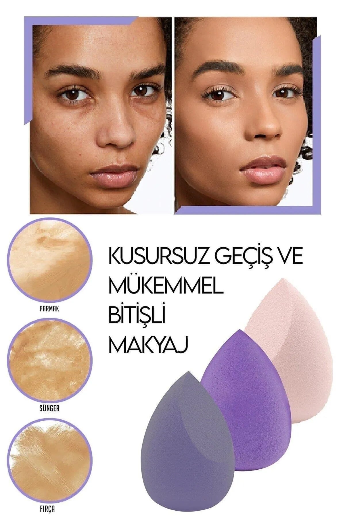 💜KALP STANDI 3 LÜ MOR MAKYAJ SÜNGERİ - dibidip 