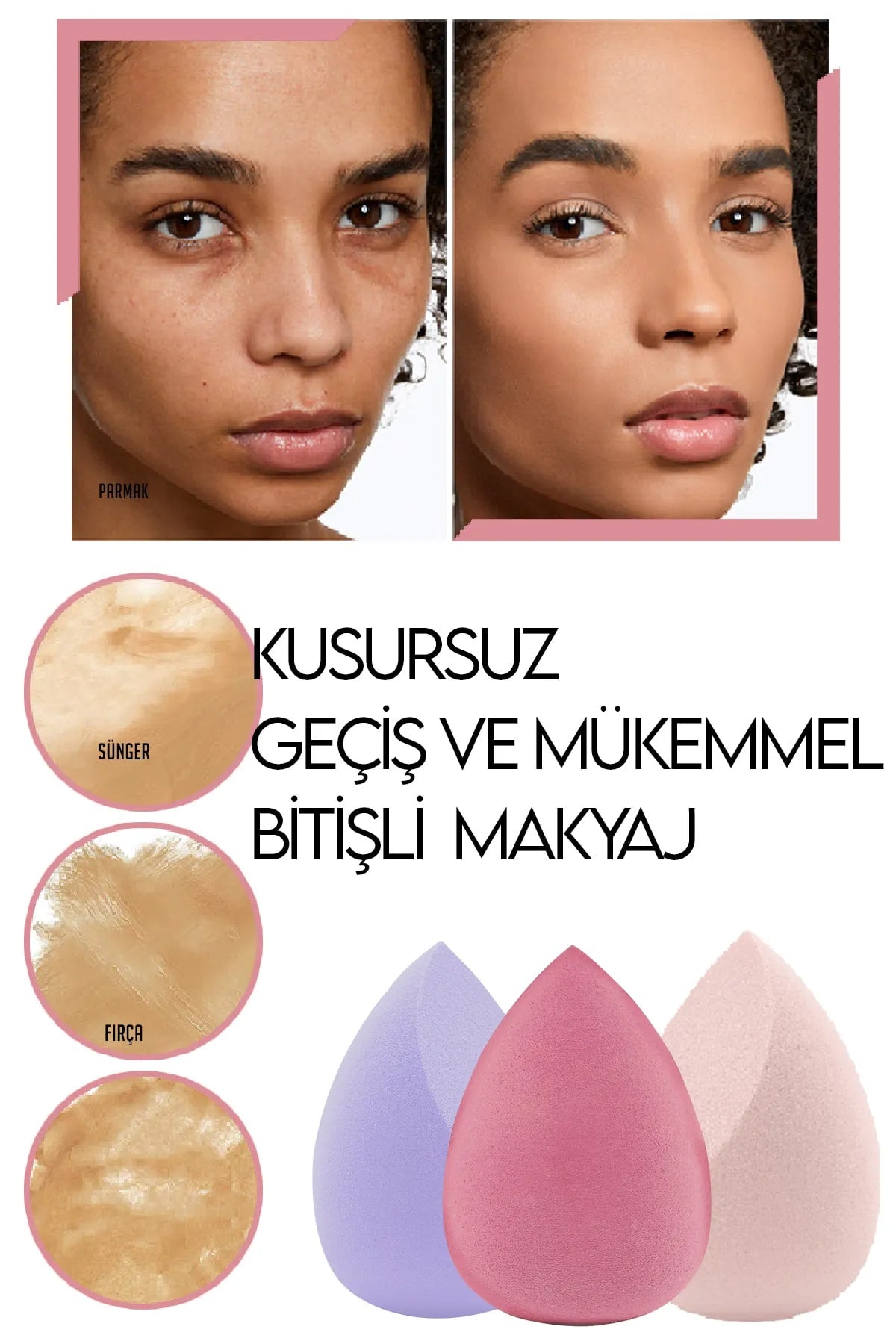 🩷KALP STANDLI 3 LÜ PEMBE MAKYAJ SÜNGERİ - dibidip 