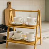 PORTATİF AYAKLI & 2 KATLI AHŞAP BAMBU ORGANİZER RAF