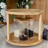 İBİCO 2 KATLI YUVARLAK 360° DÖNER TABLALI AHŞAP BAMBU SUNUM TEPSİSİ