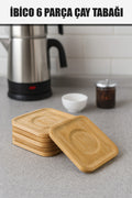 İBİCO KARE 6 PARÇA BAMBU & AHŞAP ÇAY TABAĞI