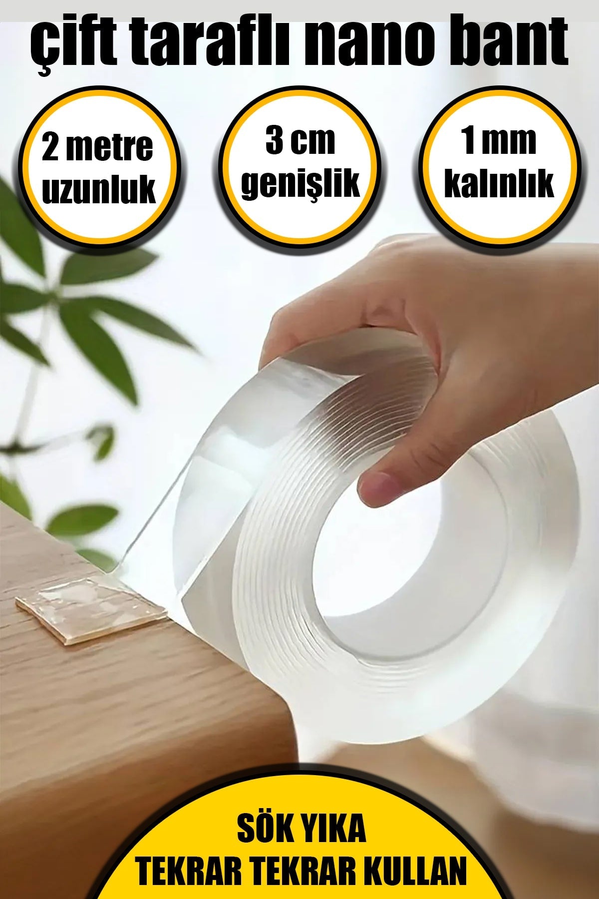 🔁ÇİFT TARAFLI NANO 2 METRE BANT - dibidip