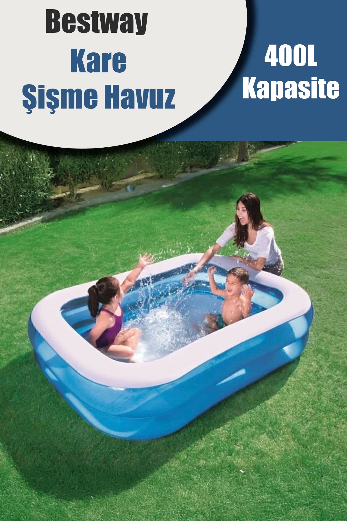 BESTWAY 12819 400LT KARE AİLE MAVİ ŞİŞME HAVUZ - dibidip 