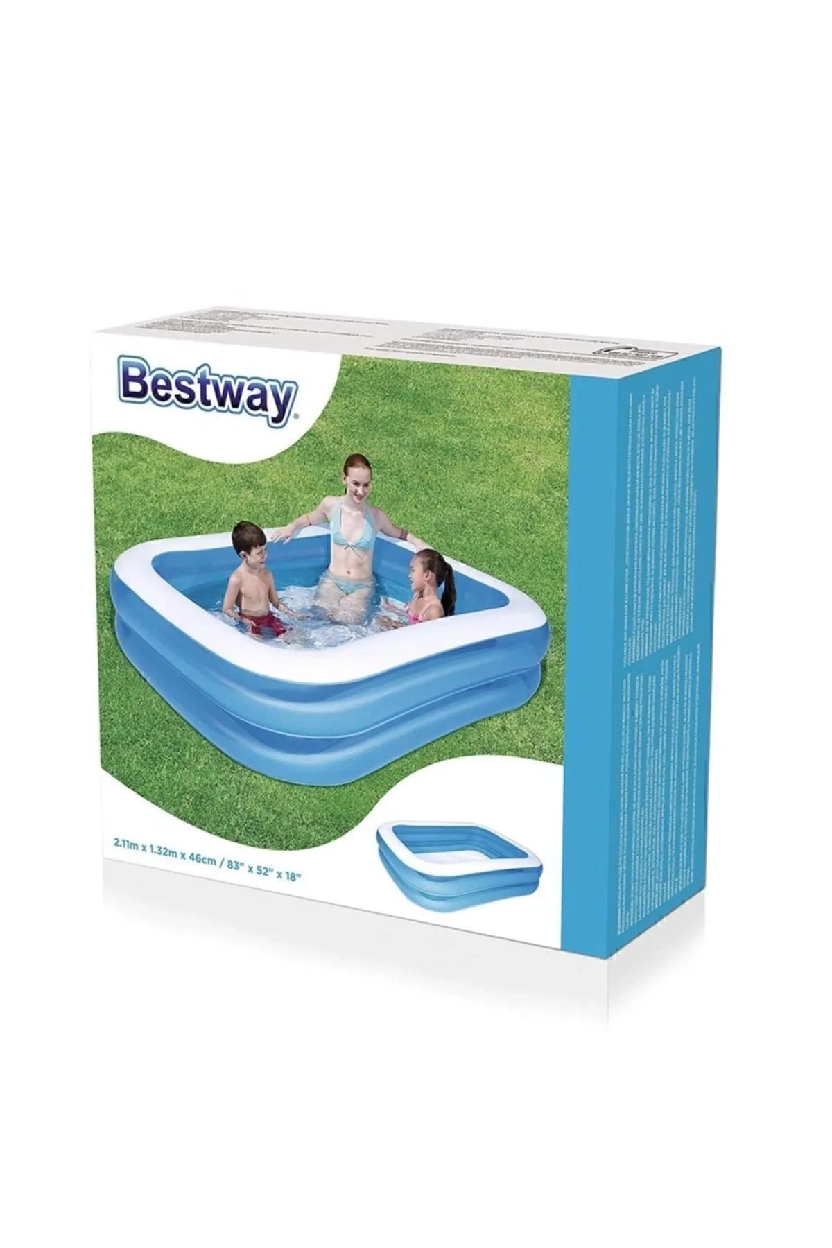 BESTWAY 12819 400LT KARE AİLE MAVİ ŞİŞME HAVUZ - dibidip 