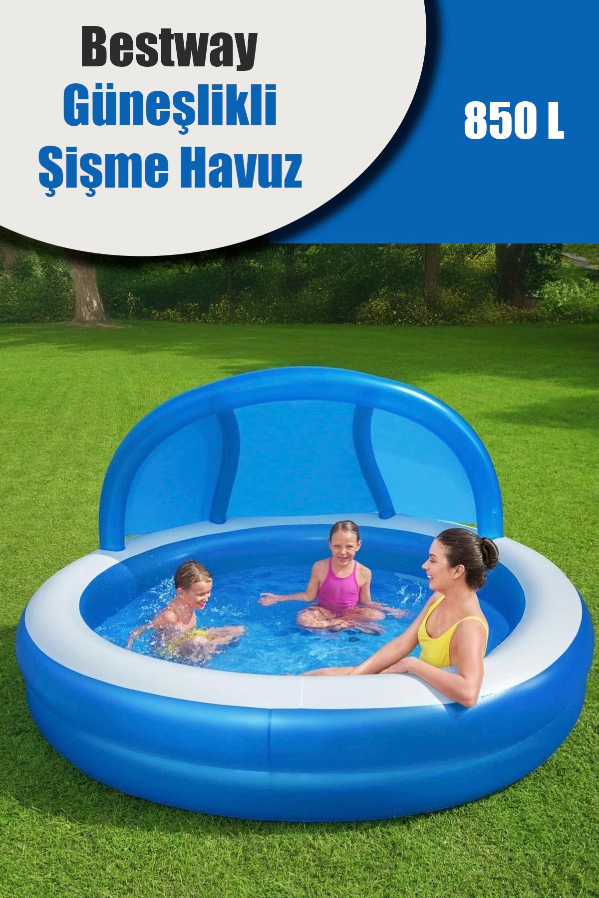BESTWAY 54337 MAVİ GÜNEŞLİKLİ ŞİŞME HAVUZ - dibidip 