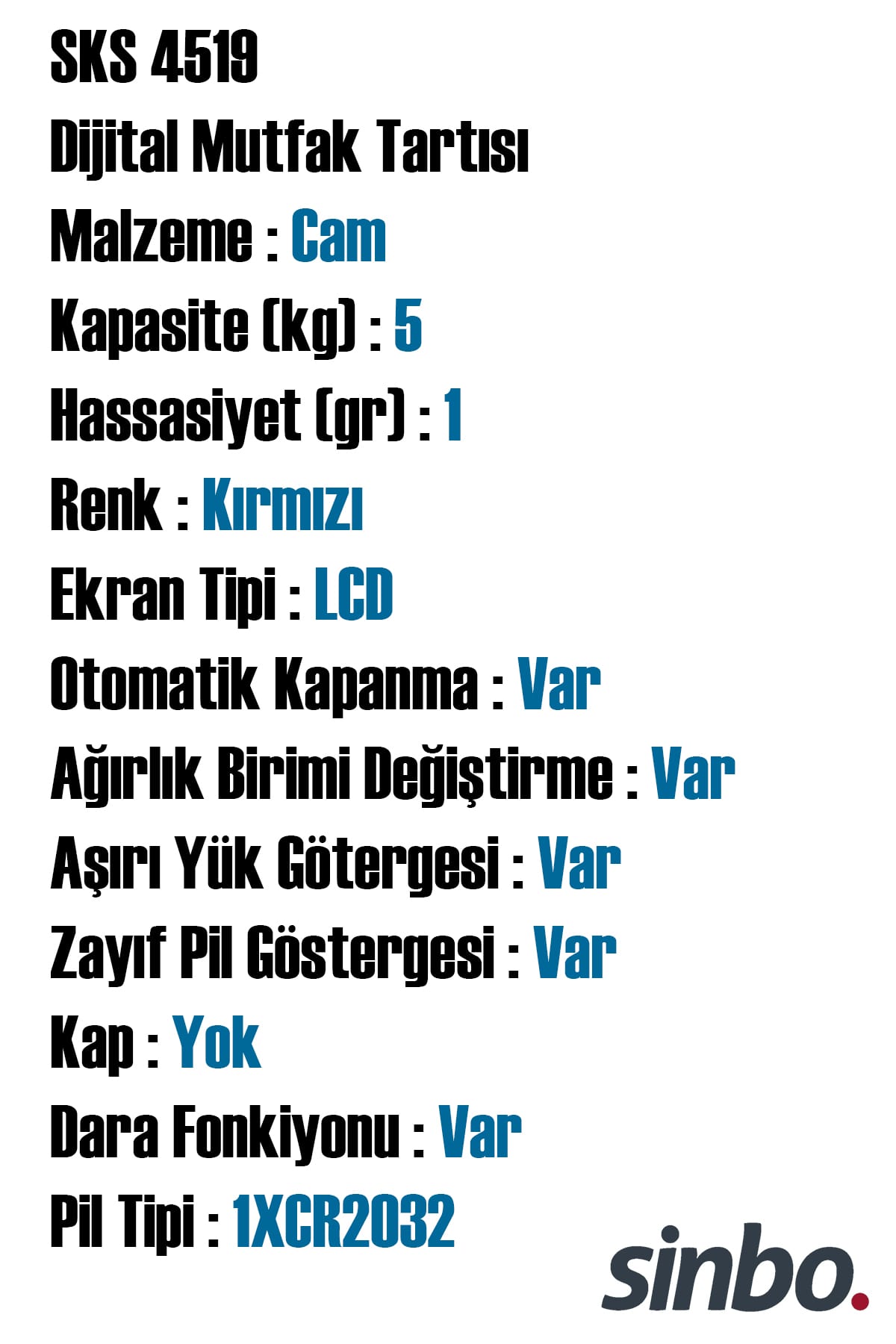 SİNBO SKS-4519 CAM MUTFAK TARTISI - dibidip