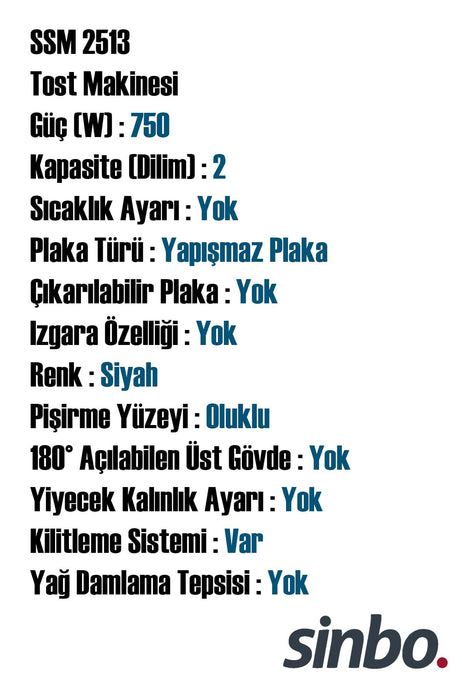 SİNBO SSM-2513 ELEKTRİKLİ TOST MAKİNESİ - dibidip